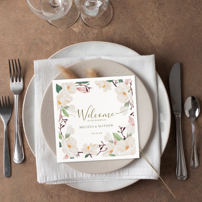 Elegant Oriental White Magnolia Wedding Napkins (Creator Uploaded)