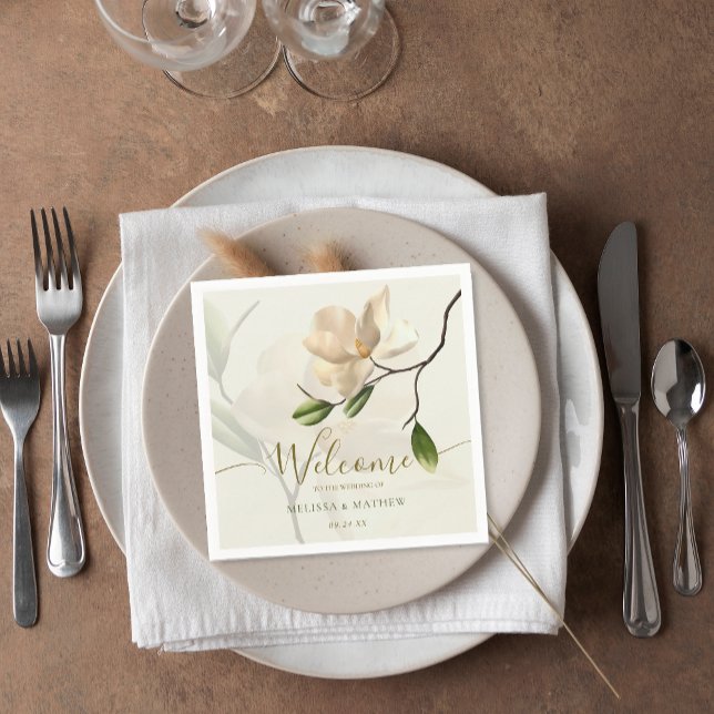 Elegant Oriental White Magnolia Wedding Napkins (Elegant Oriental White Magnolia Wedding Napkins)