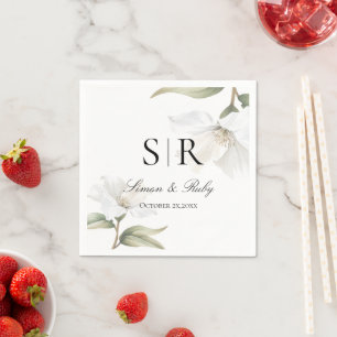 Elegant Oriental White Magnolia Wedding Napkins