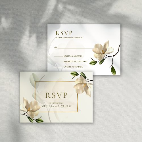 Elegant Oriental White Magnolia Wedding RSVP Card