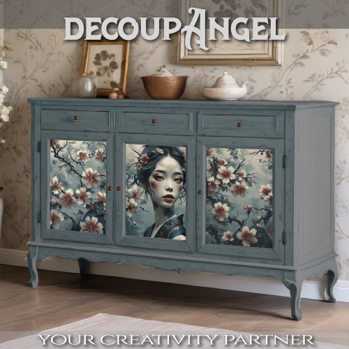 Elegant Oriental Woman Among Flowers _ Decoupage _ Wrapping Paper Sheets