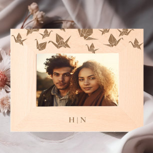 Elegant Origami Paper Crane Monogram  Engraved Frames