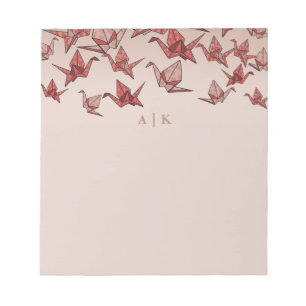 Elegant Origami Paper Crane Red Monogram Notepad