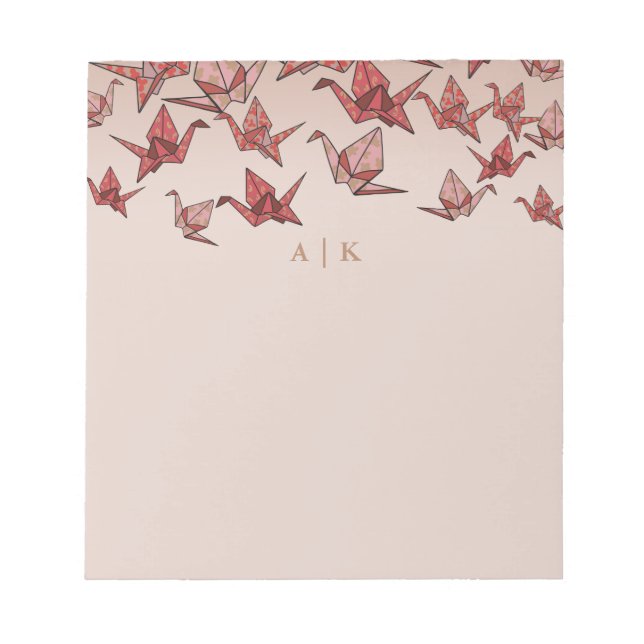 Elegant Origami Paper Crane Red Monogram Notepad (Front)