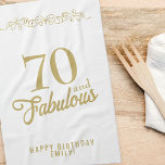 Elegant Ornament 70 and Fabulous 70th Birthday  Kitchen Towel<br><div class="desc">Elegant Ornament 70 and Fabulous 70th Birthday kitchen towel. 70 and fabulous saying in trendy golden script and a gold ornament. Personalize it with your name and the age.</div>
