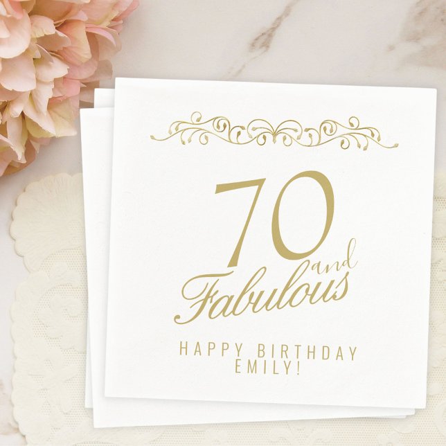 Elegant Ornament 70 and Fabulous 70th Birthday Napkins (Creator Uploaded)