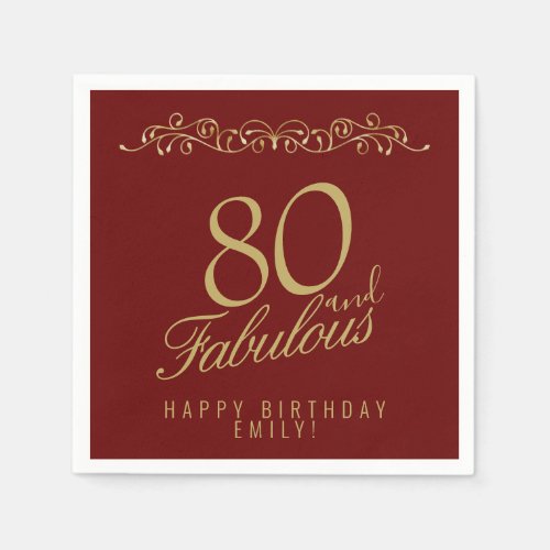 Elegant Ornament 80 and Fabulous 80th Birthday Napkins