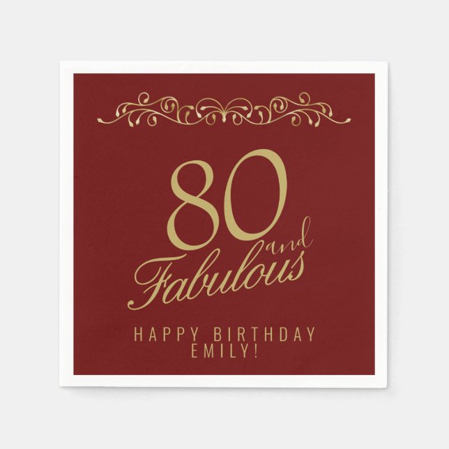 Elegant Ornament 80 and Fabulous 80th Birthday Napkins (Front)