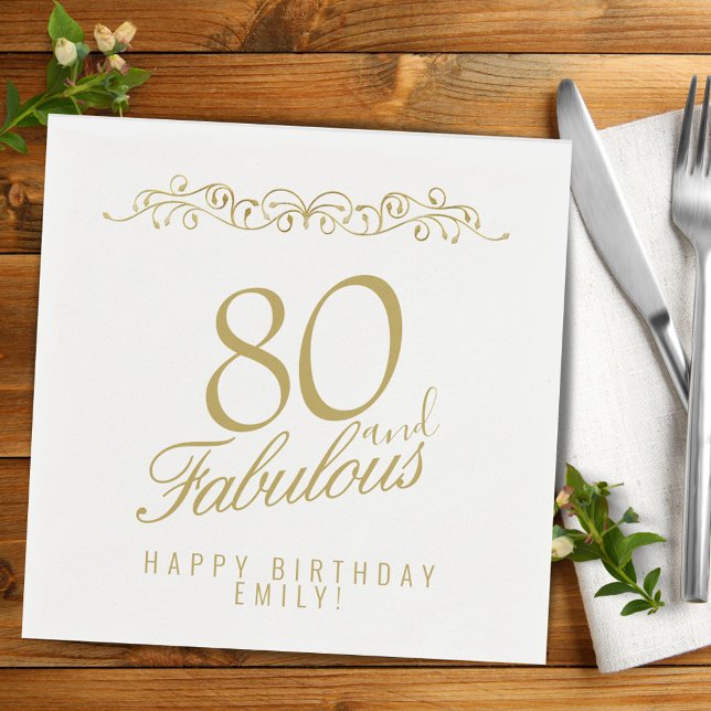 Elegant Ornament 80 and Fabulous 80th Birthday Napkins (Creator Uploaded)