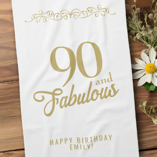 Elegant Ornament 90 and Fabulous 90th Birthday Kitchen Towel