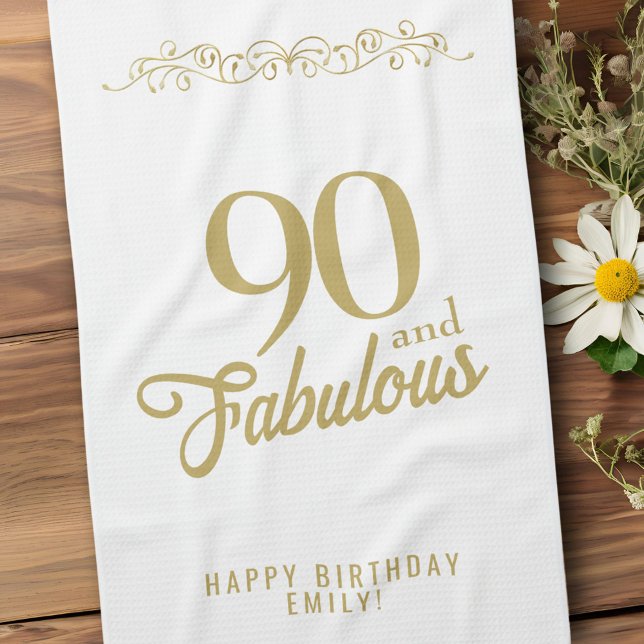 Elegant Ornament 90 and Fabulous 90th Birthday Kitchen Towel (Creator Uploaded)