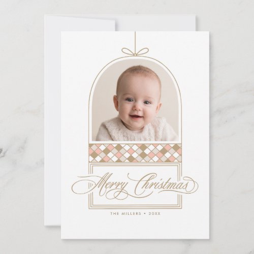Elegant Ornament Arch Photo Beige Christmas Card