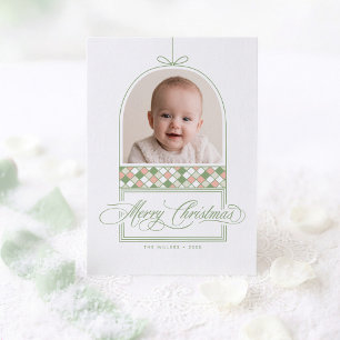 Elegant Ornament Arch Photo Green Christmas Card