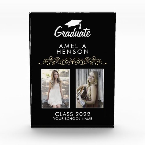 Elegant Ornament Black Graduation Keepsake 2 Photo Block