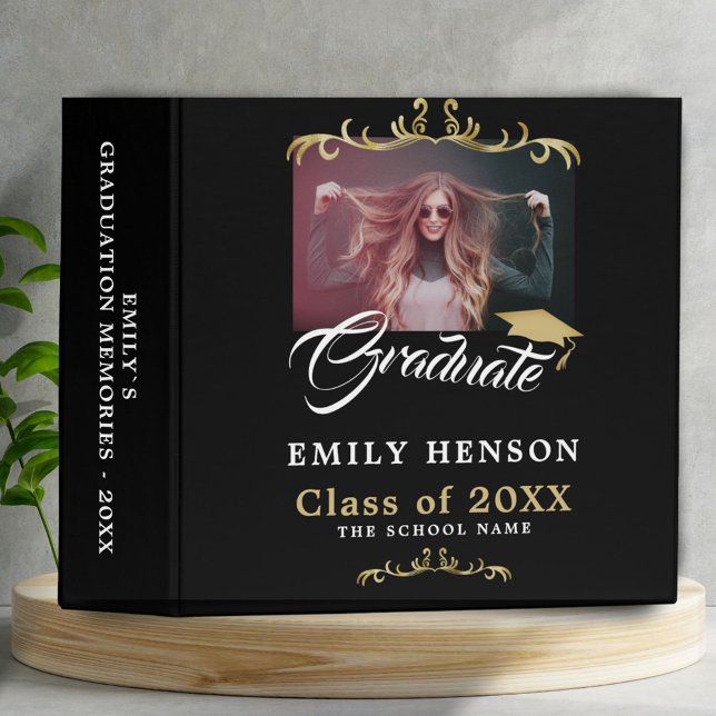 Elegant Ornament Black Graduation Photo Album 3 Ring Binder (Creator Uploaded)