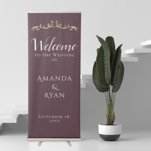 Elegant Ornament Burgundy Welcome Script Wedding Retractable Banner