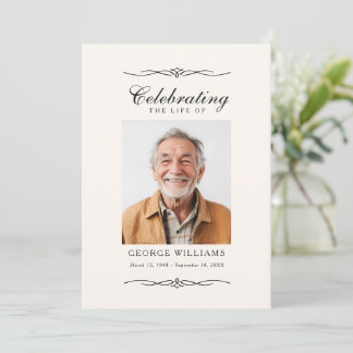 Elegant Ornament Celebration of Life Photo Funeral Invitation