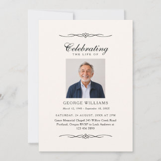 Elegant Ornament Celebration of Life Photo Funeral Invitation