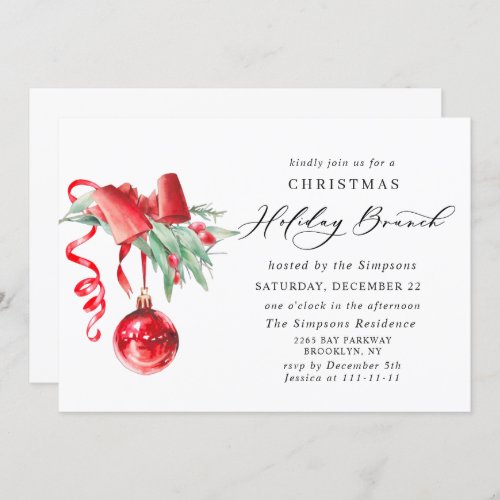 Elegant Ornament CHRISTMAS HOLIDAY BRUNCH Invitation