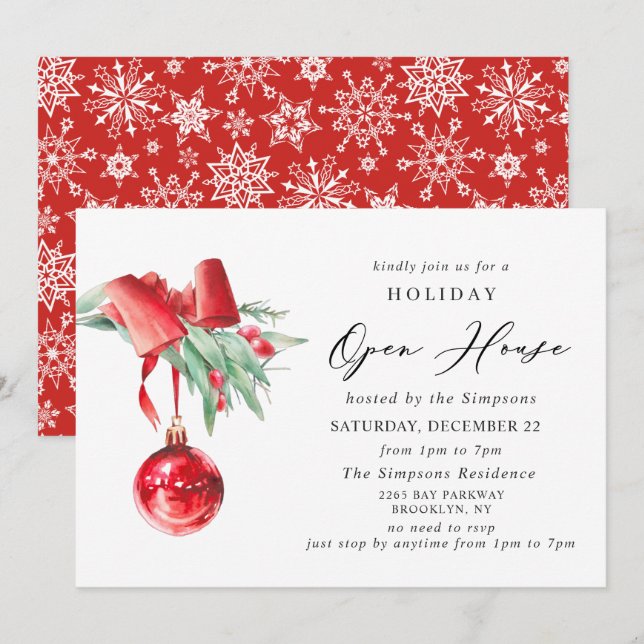 Elegant Ornament CHRISTMAS HOLIDAY OPEN HOUSE Invitation (Front/Back)