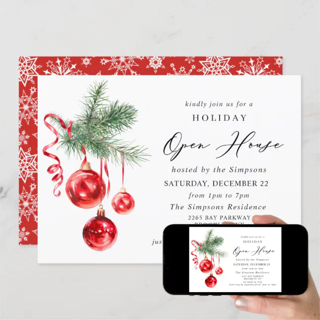 Elegant Ornament CHRISTMAS HOLIDAY OPEN HOUSE Invitation | Zazzle