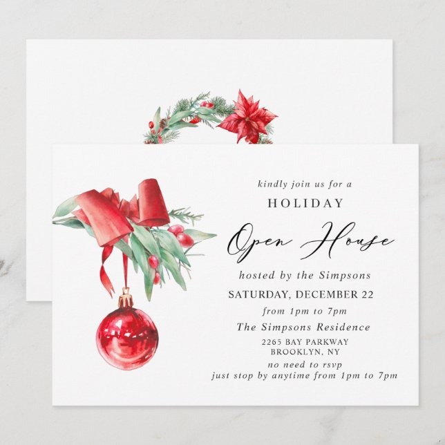 Elegant Ornament CHRISTMAS HOLIDAY OPEN HOUSE Invitation (Front/Back)