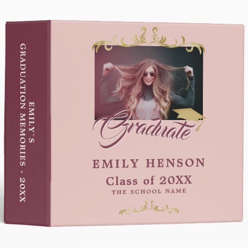 Elegant Ornament Dusty Pink Graduation Photo Album 3 Ring Binder