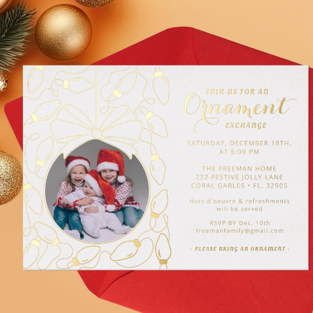 Elegant Ornament Exchange Holiday Invite (Clean and fun ornament exchange invitation)