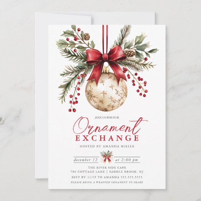 Elegant Ornament Exchange Invite (Front)