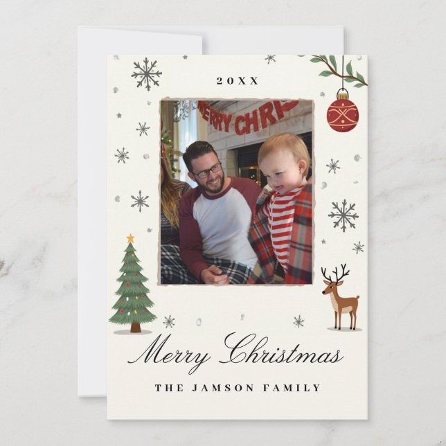 Elegant Ornament Family Christmas Photo Card (Front)
