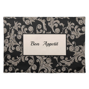 Elegant Ornament Floral Glitter Cloth Placemat
