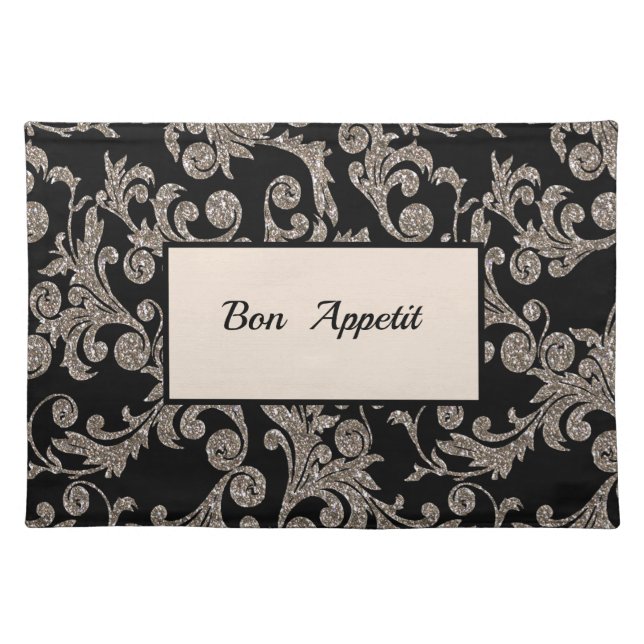 Elegant Ornament Floral Glitter Cloth Placemat (Front)