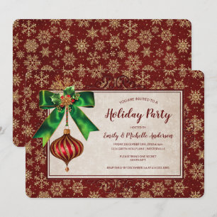 Elegant Ornament & Gold Glitter Holiday Party Invitation