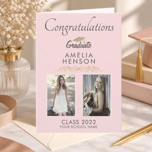 Elegant Ornament Graduate 2 Photo Graduation Card