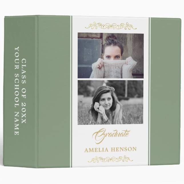 Elegant Ornament Green Graduation Photo Album 3 Ring Binder (Front/Spine)