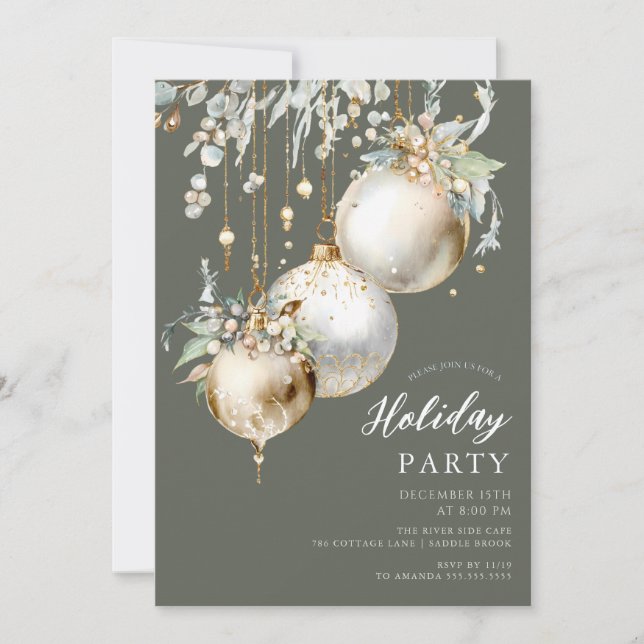 Elegant Ornament Holiday Party Invitation (Front)
