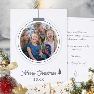 Elegant Ornament Photo Script Family Holiday Letterpress Photo Cards