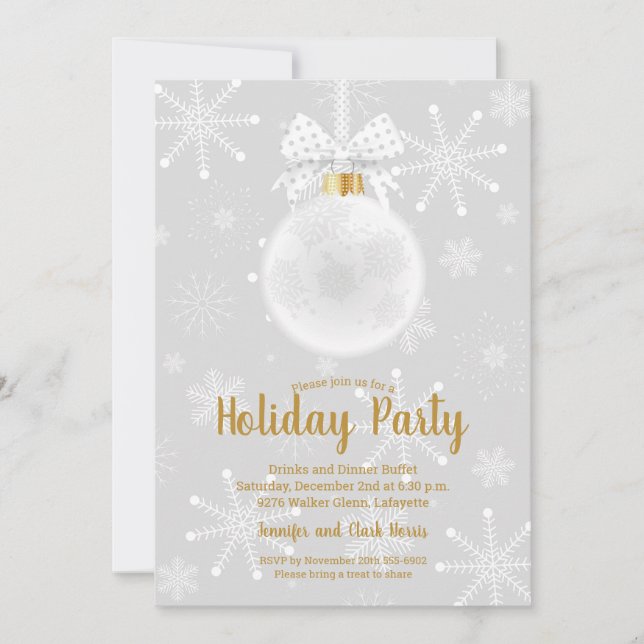 Elegant Ornament Snowflakes Holiday Invitations (Front)