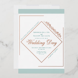 Elegant Ornament Turquoise Frame Wedding Gold Rose Foil Invitation