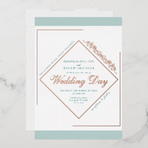 Elegant Ornament Turquoise Frame Wedding Gold Rose Foil Invitation