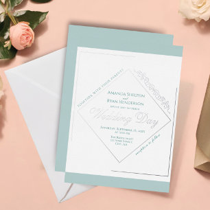Elegant Ornament Turquoise Silver Frame Wedding Foil Invitation