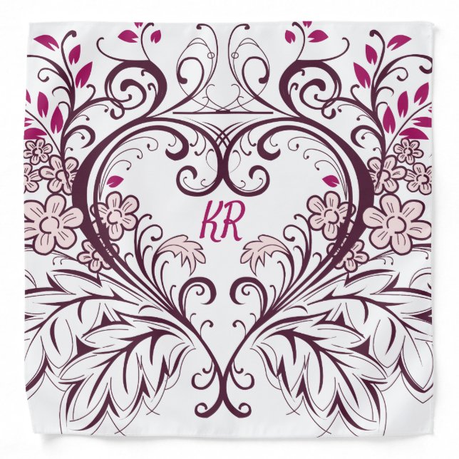 Elegant Ornamental Artwork Monogrammed Bandana (Front)