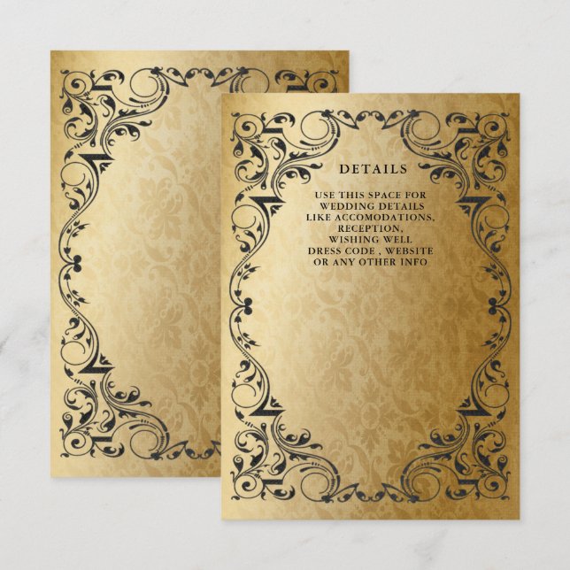 Elegant Ornamental Black Gold Wedding Details Enclosure Card (Front/Back)