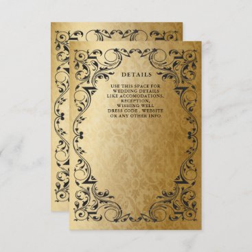 Elegant Ornamental Black Gold Wedding Details Enclosure Card