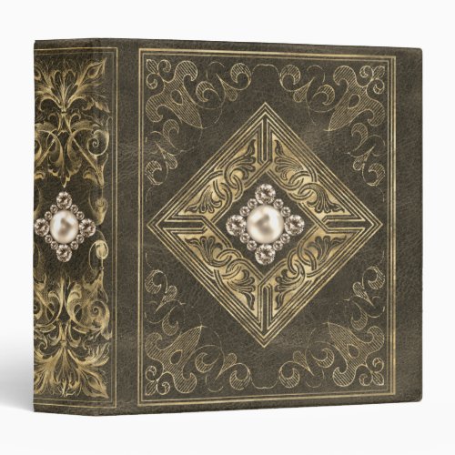 Elegant Ornamental Brown and Gold Jeweled Album 3 Ring Binder