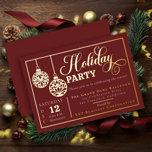 Elegant Ornamental Christmas Baubles Holiday Party Foil Invitation