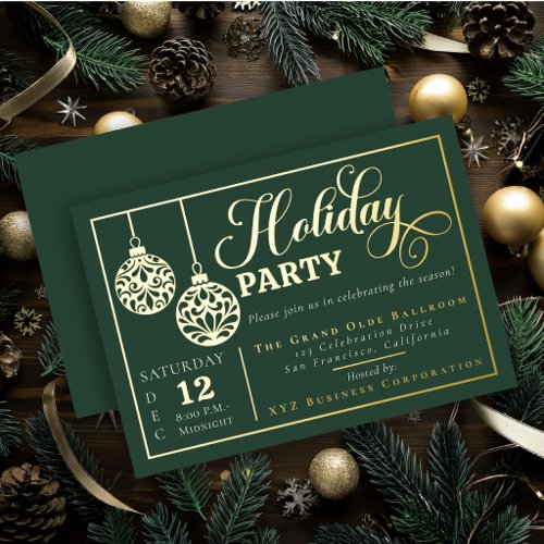 Elegant Ornamental Christmas Baubles Holiday Party Foil Invitation