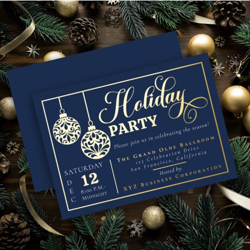 Elegant Ornamental Christmas Baubles Holiday Party Foil Invitation