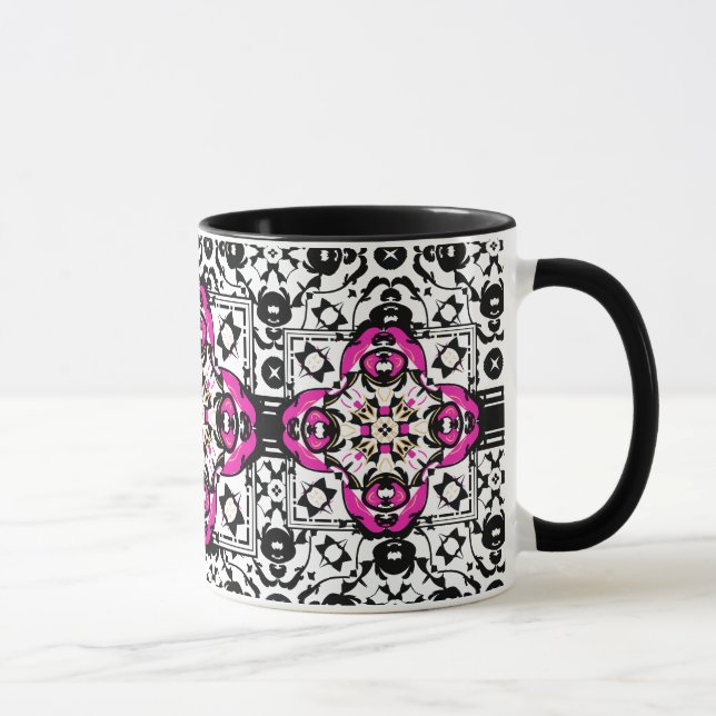 Elegant Ornamental Damask Fuchsia and Black Mug (Right)