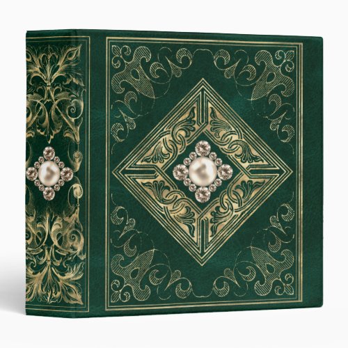 Elegant Ornamental Dark Green and Gold Album 3 Ring Binder